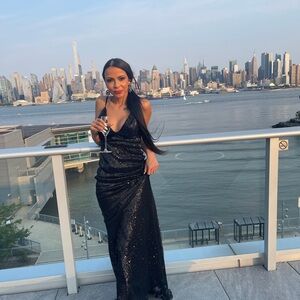 SHEIN Black Sequin Prom Dress